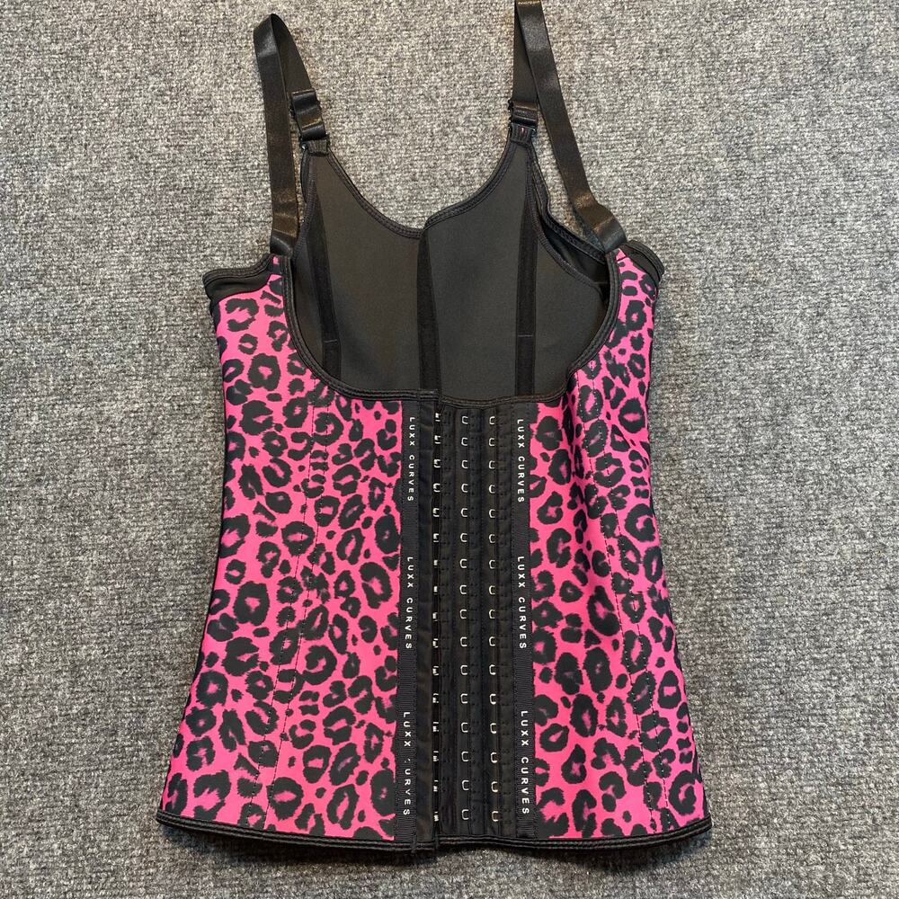 Luxx Curves Waist Trainer Pink Leopard Print Corset Shapewear Straps Size XS